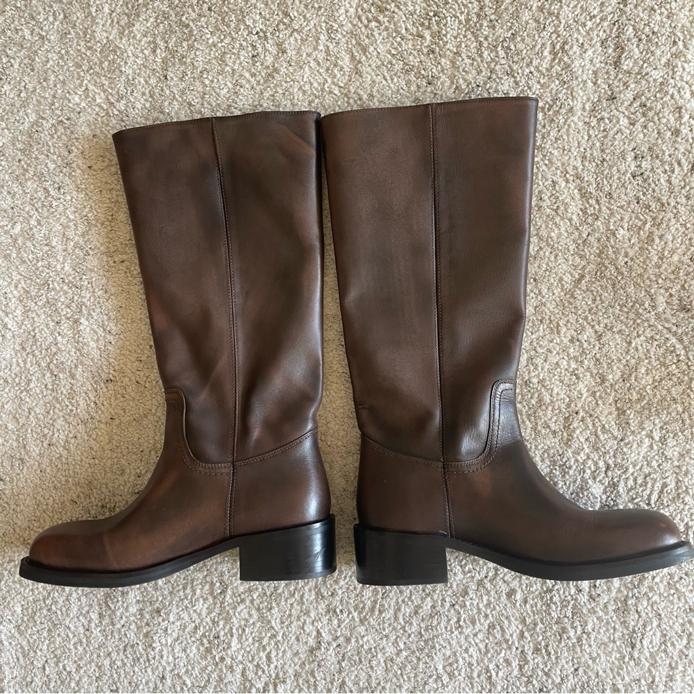 NEW Steve Madden Riggs Banana Boots Leather Knee High Moto Brown Distressed - Picture 7 of 9